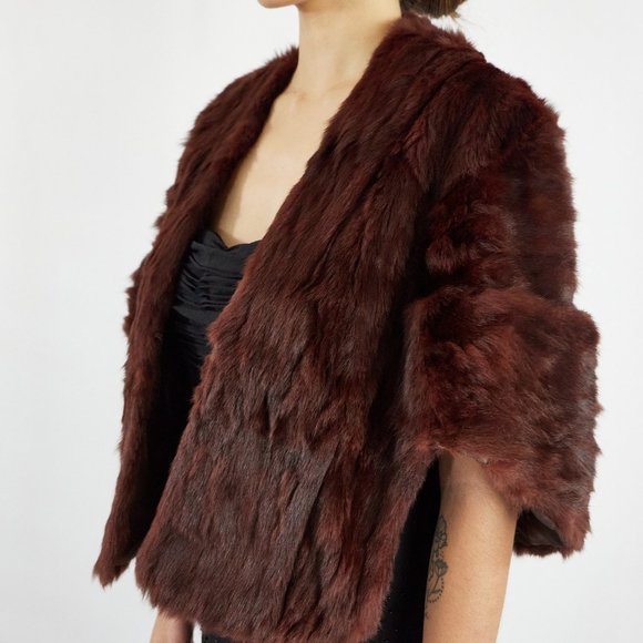 Vintage Fur Salon Striplings Dark Brown Rabbit Fur Cape Shawl cover Formal party - Picture 2 of 14